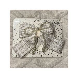 DANBAR GLOBAL Child Adult Ivory Gold White Tweed Faux Pearl Over Bow Hair Clip